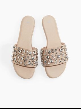 H&M Crystal-Embellished Slide Sandals in Blush